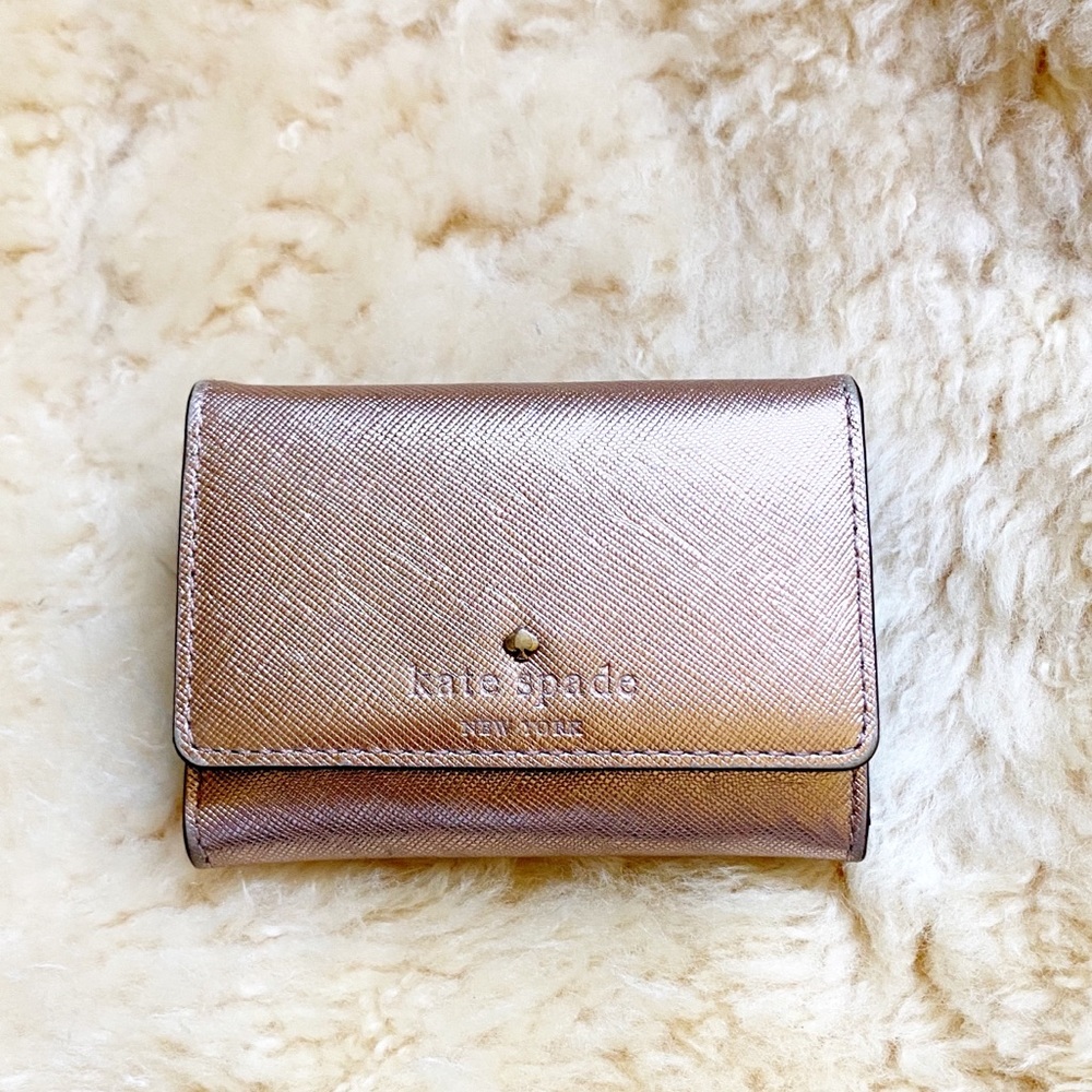 Kate Spade rose gold leather mini wallet